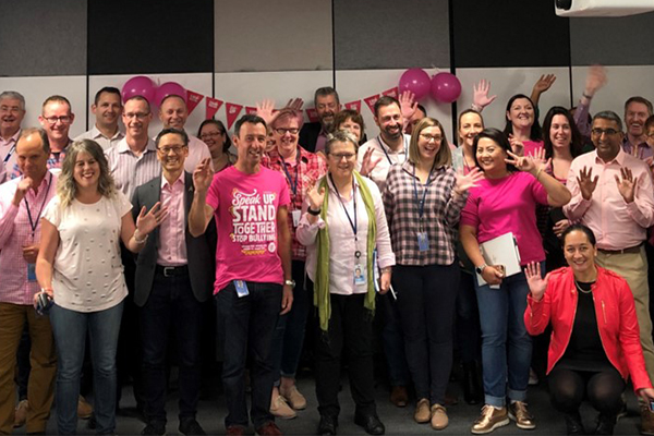 Photo of staff dressed in pink