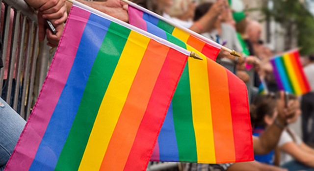 Pride parade rainbow flags