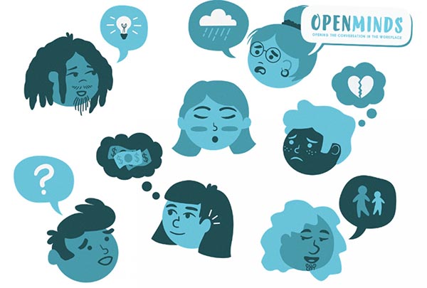 Cartoon graphic depicts heads of people talking about mental health issues