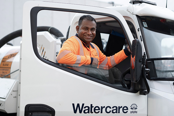 man in watercare van